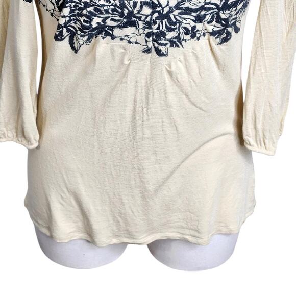 Deletta Anthropologie Ascending Roses Top Cream Grey Motif Women's Small‎ - Picture 5 of 10